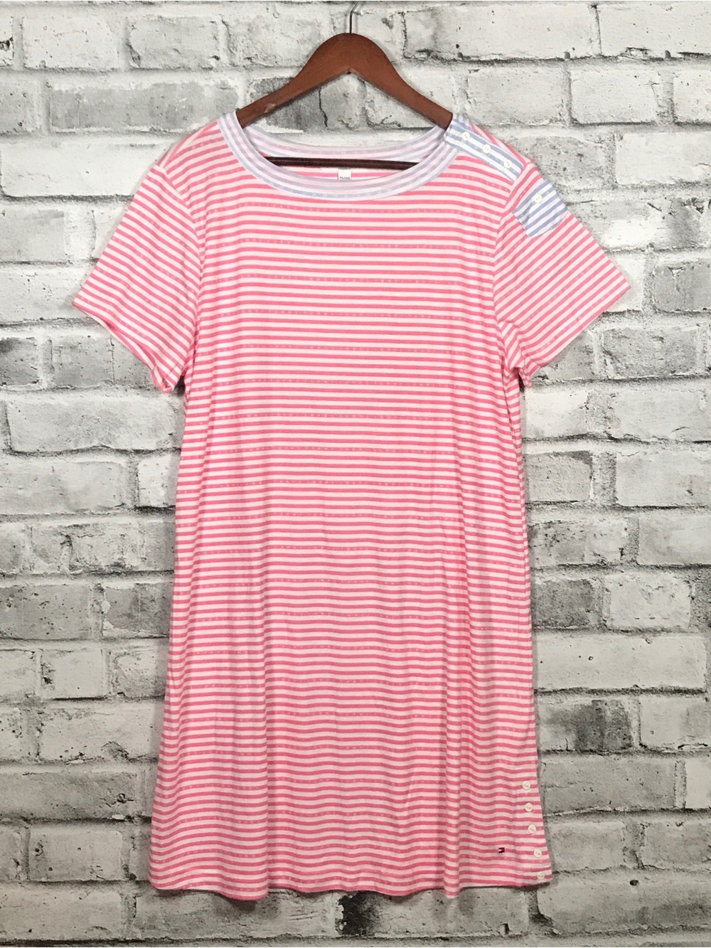 Tommy Hilfiger Striped Pink & White Short Sleeve Shift Dress. XL